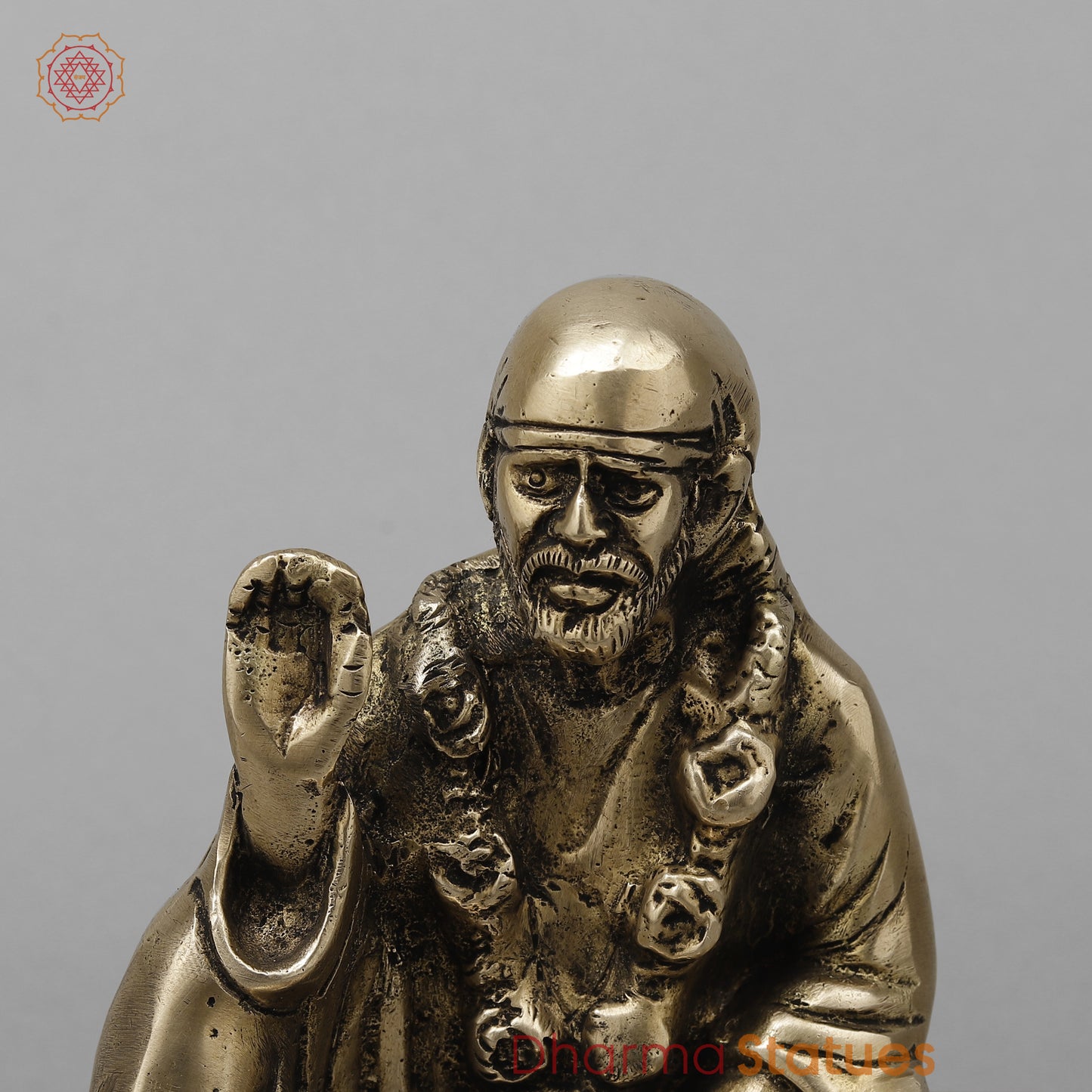 Brass Shirdi Sai Baba, Golden Finish, 6.5"