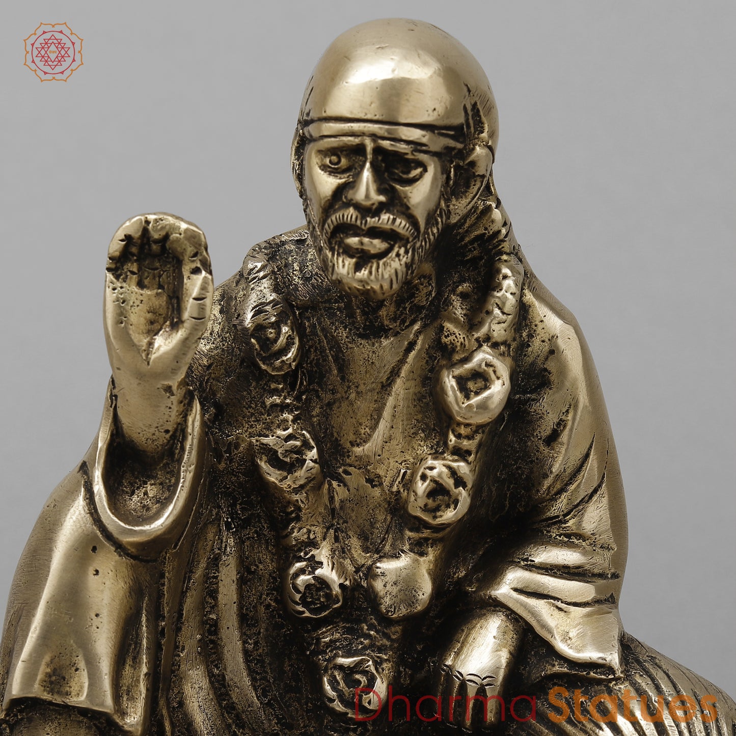 Brass Shirdi Sai Baba, Golden Finish, 6.5"