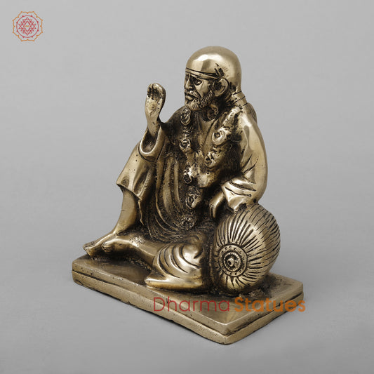 Brass Shirdi Sai Baba, Golden Finish, 6.5"