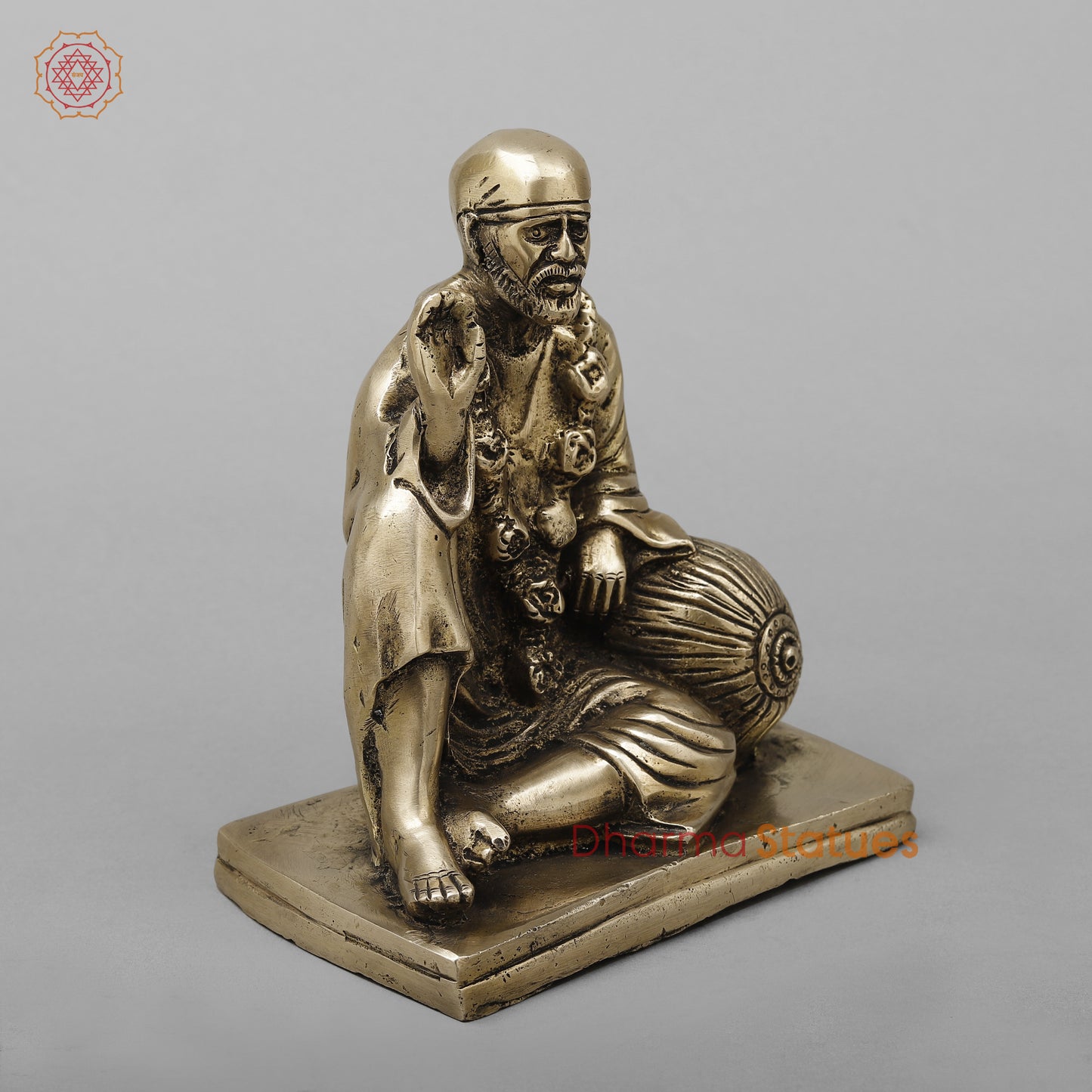 Brass Shirdi Sai Baba, Golden Finish, 6.5"