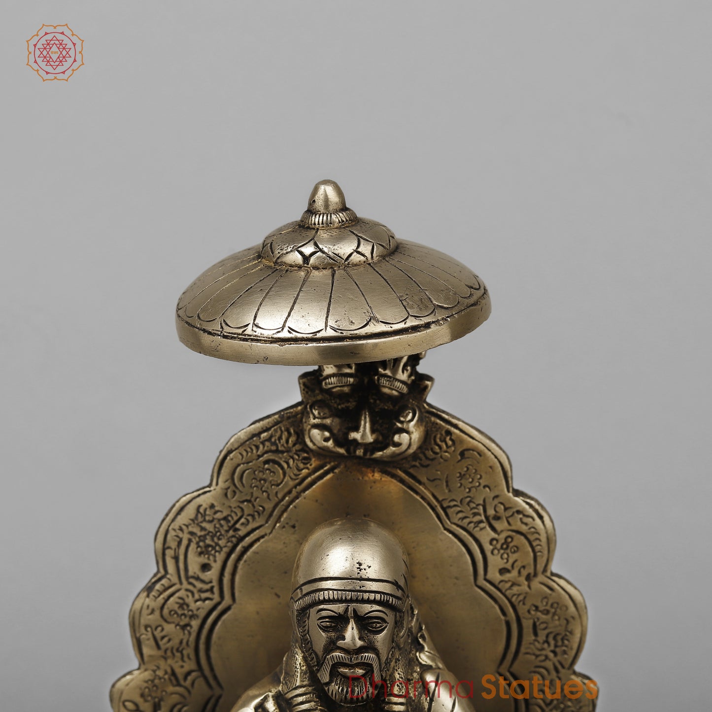 Brass Shirdi Sai Baba Seated on Throne, Golden Finish, 9"