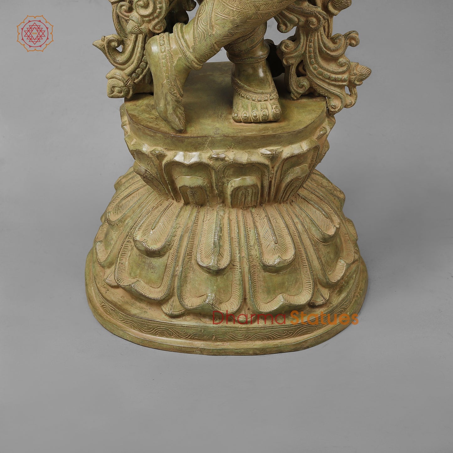 Brass Krishna Playing Flute, Green Patina Finish, 46"