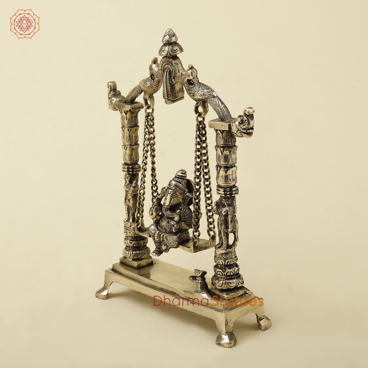 Brass Ganesh On Swing, Golden Finish, 12"
