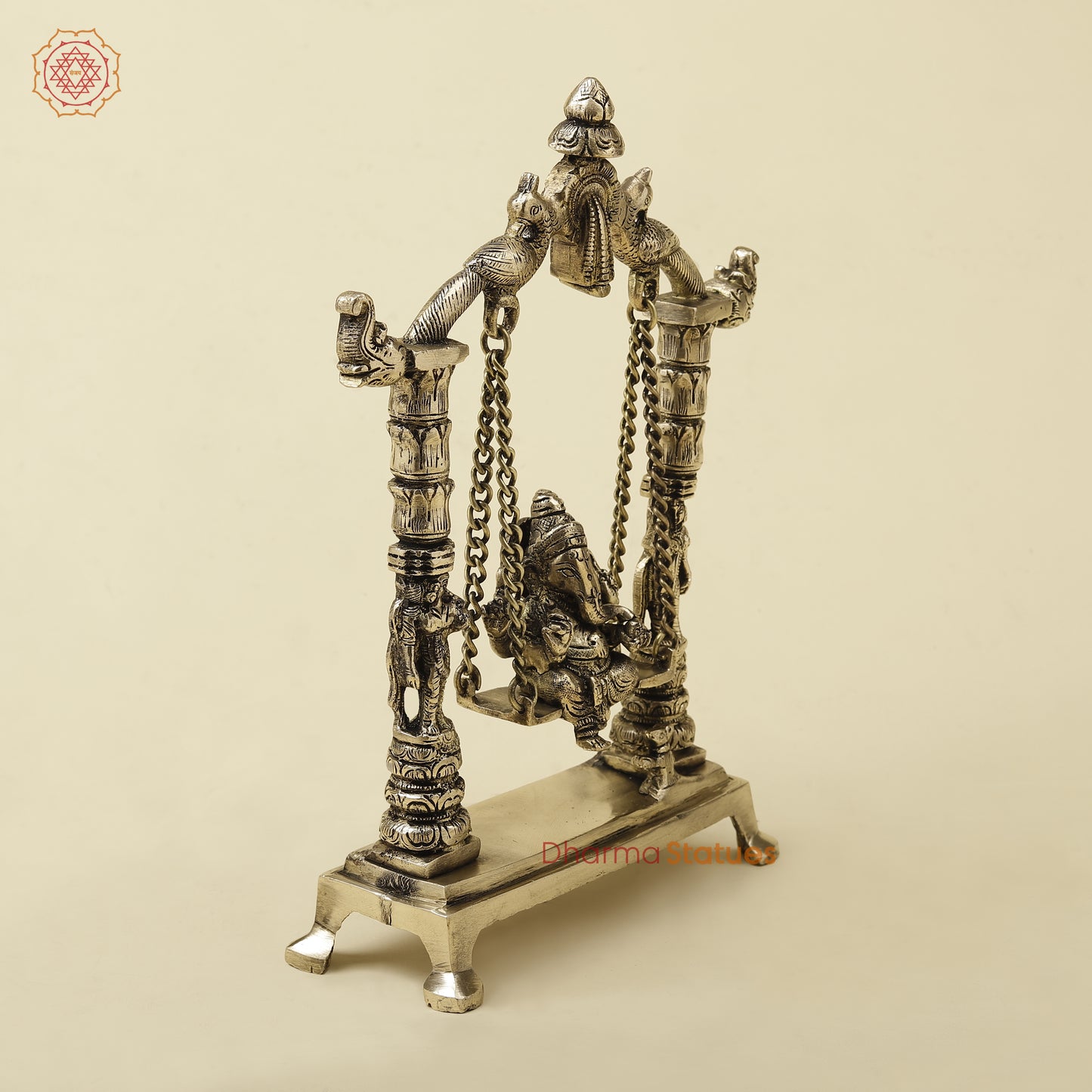 Brass Ganesh On Swing, Golden Finish, 12"