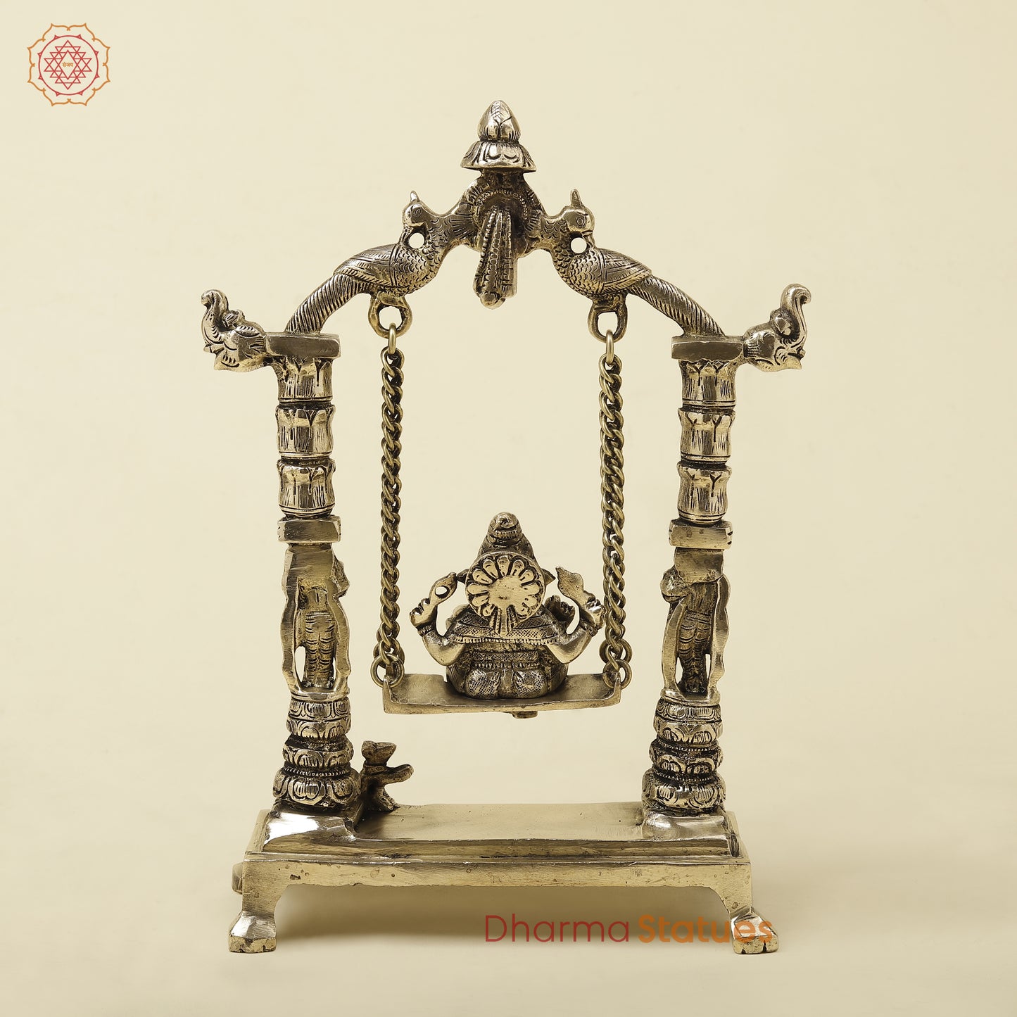 Brass Ganesh On Swing, Golden Finish, 12"