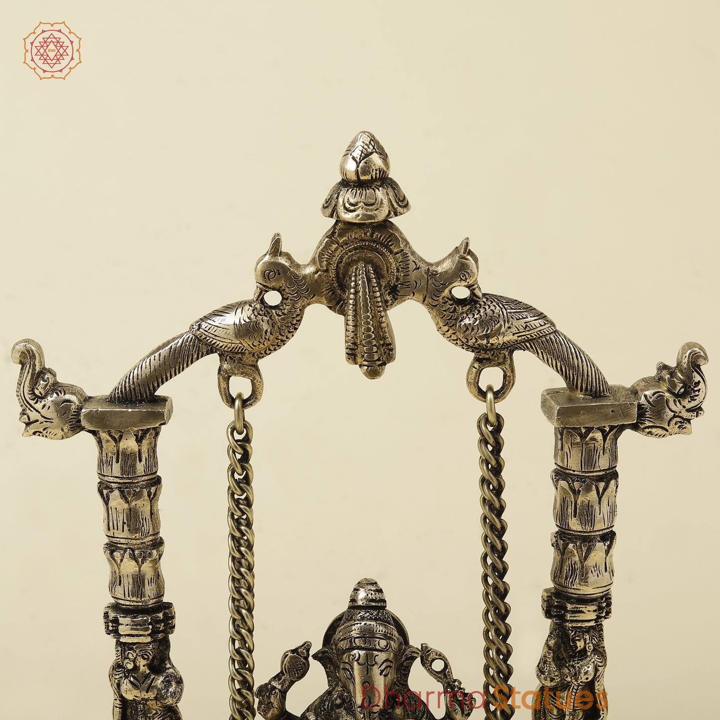 Brass Ganesh On Swing, Golden Finish, 12"