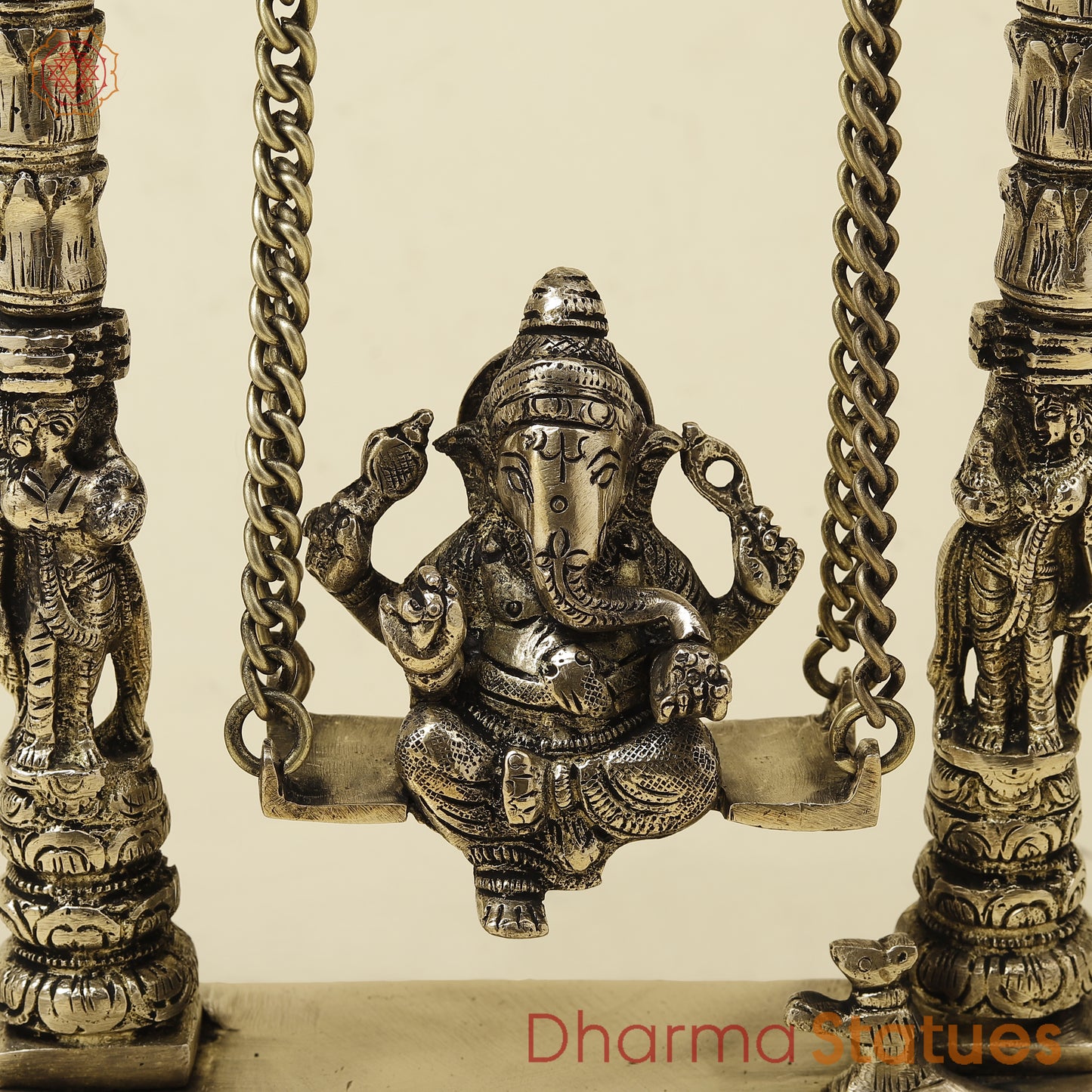 Brass Ganesh On Swing, Golden Finish, 12"