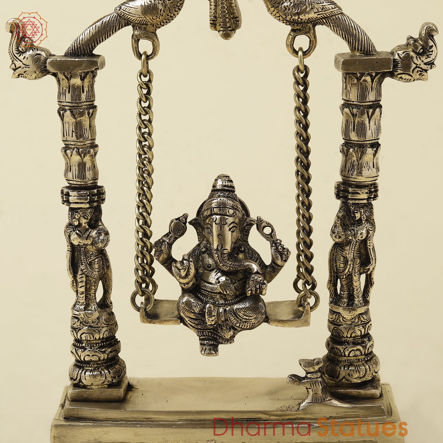 Brass Ganesh On Swing, Golden Finish, 12"