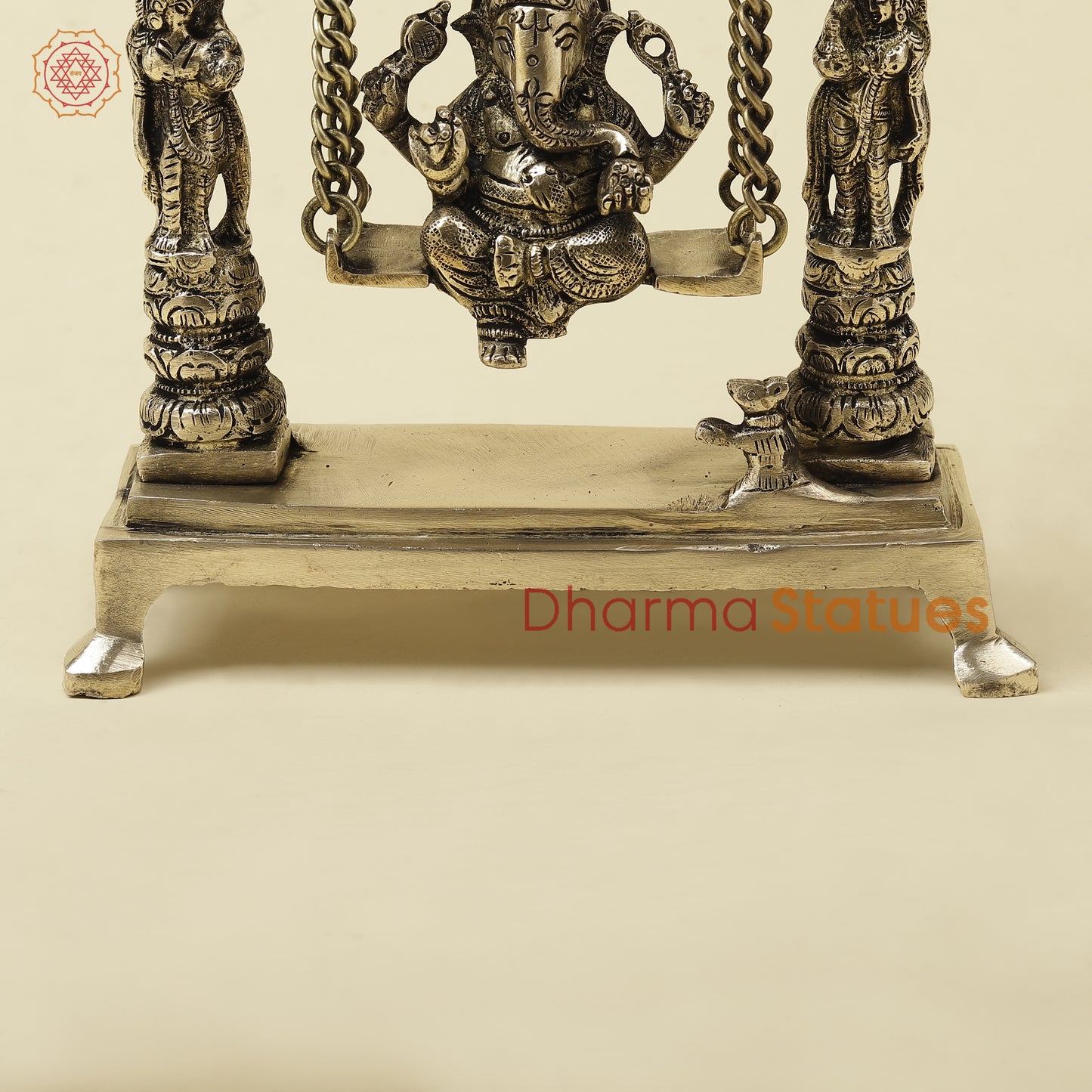 Brass Ganesh On Swing, Golden Finish, 12"