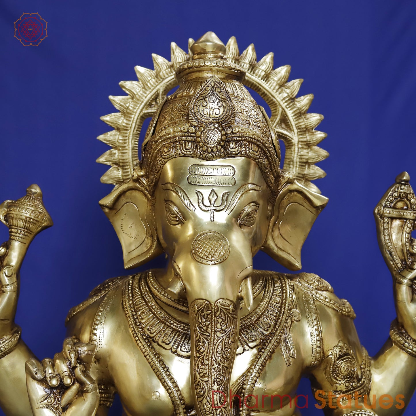 Brass Ganesh Standing, Smooth Golden Finish, 50"