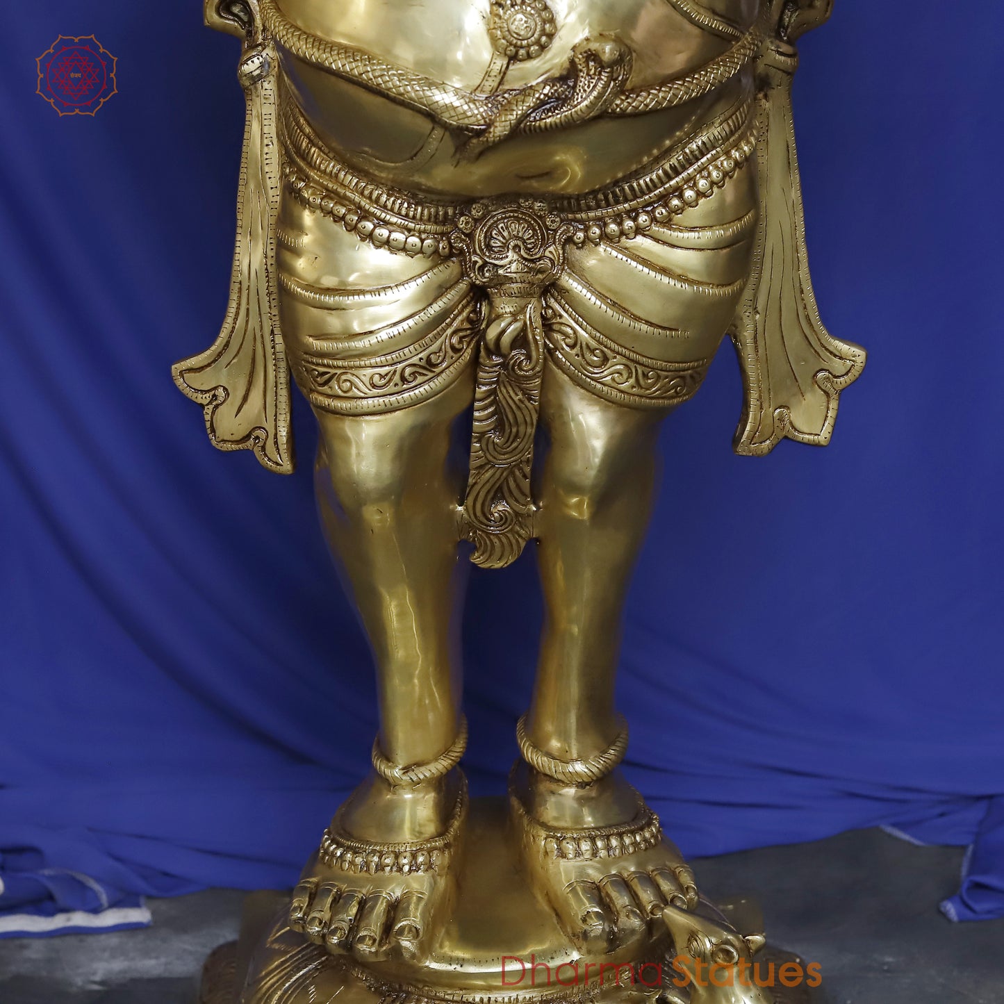 Brass Ganesh Standing, Smooth Golden Finish, 50"