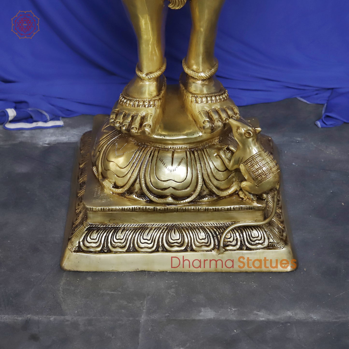 Brass Ganesh Standing, Smooth Golden Finish, 50"