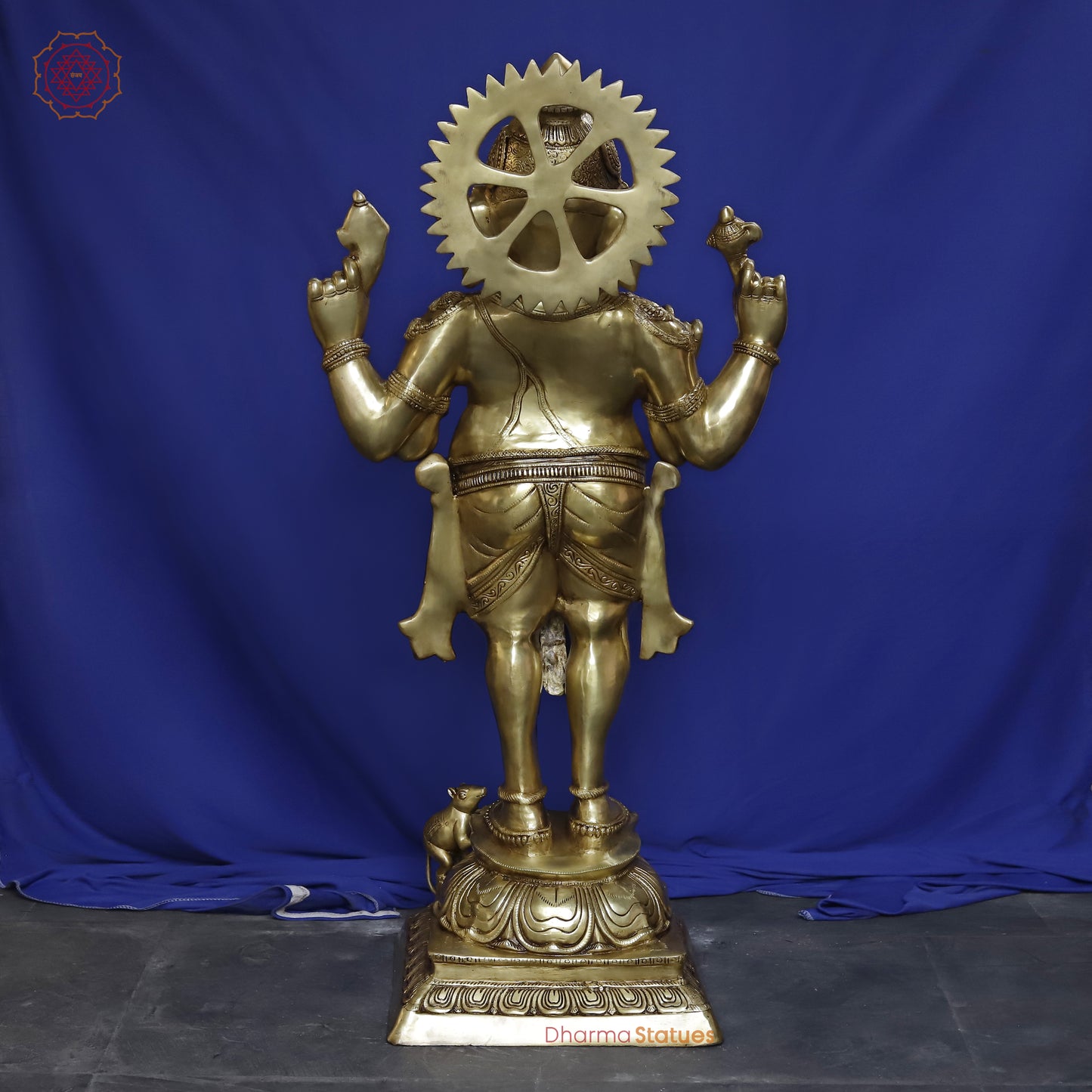 Brass Ganesh Standing, Smooth Golden Finish, 50"
