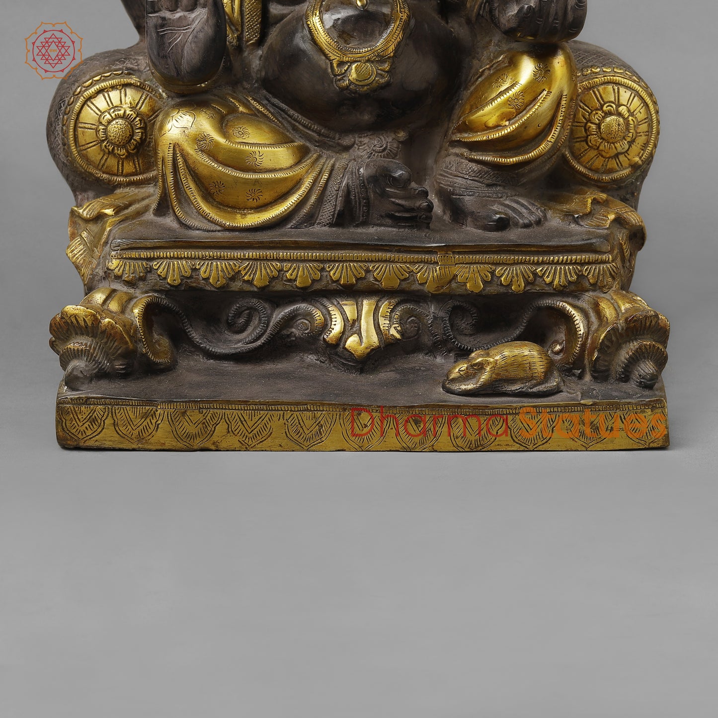Brass Ganesh Seated in Blessing Posture, Antique & Golden Finish, 18.5"