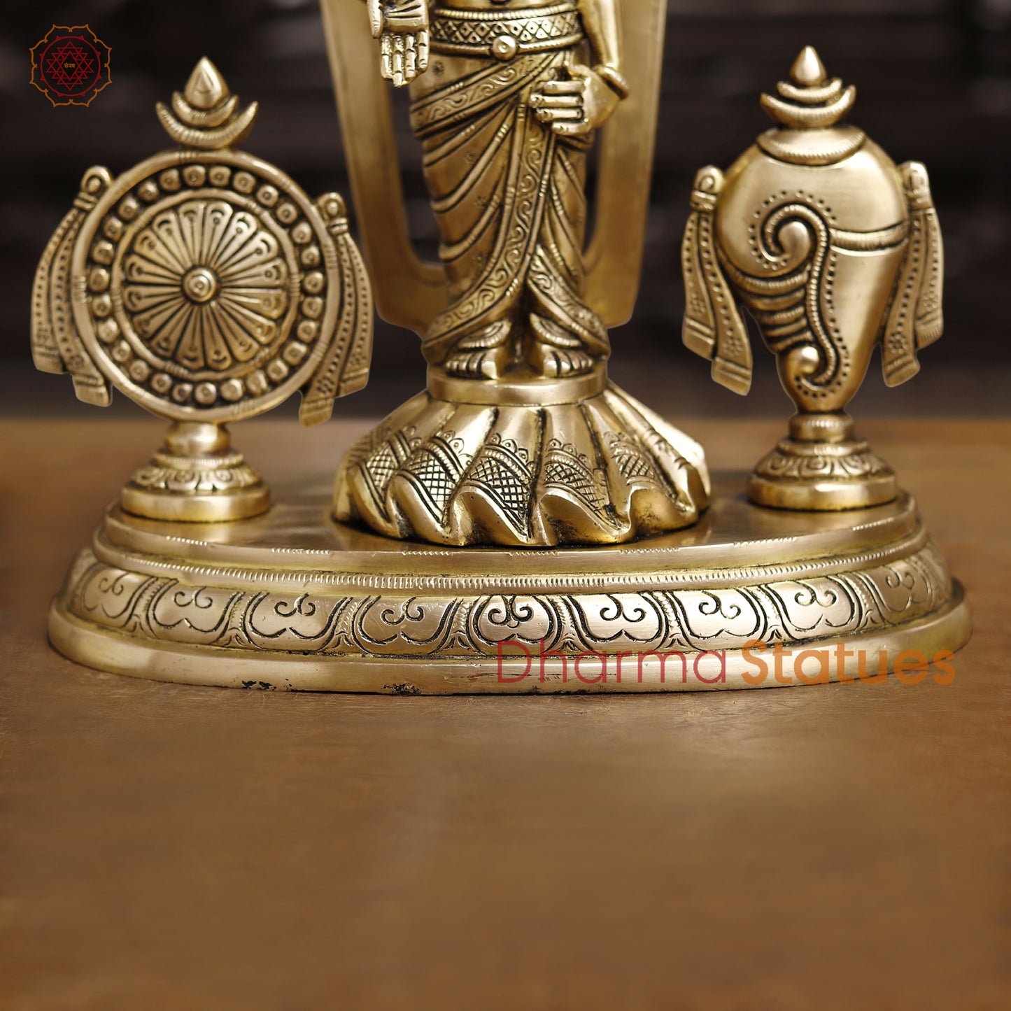 Tirupati Balaji Brass Statue, With Shankh and Chakra, Golden Finish, 14"