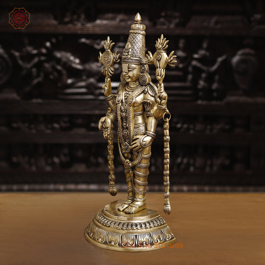 Brass Tirupati Balaji Idol, Standing With Chakra & Conch , Smooth Gold Finish 23"