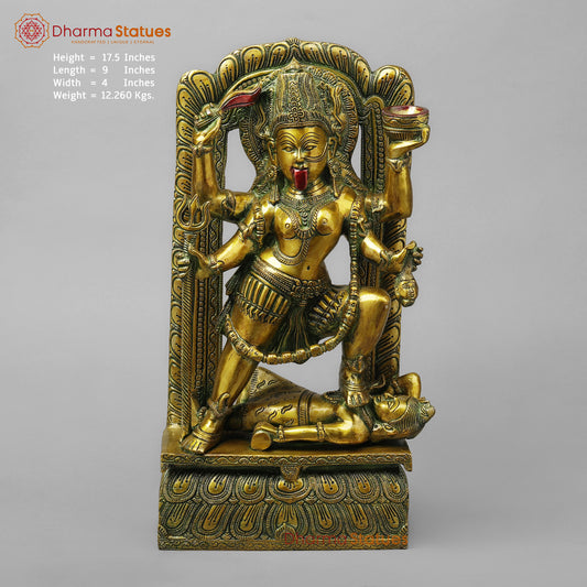 Brass Kali with Frame, Golden With Green Finish, 17.5"