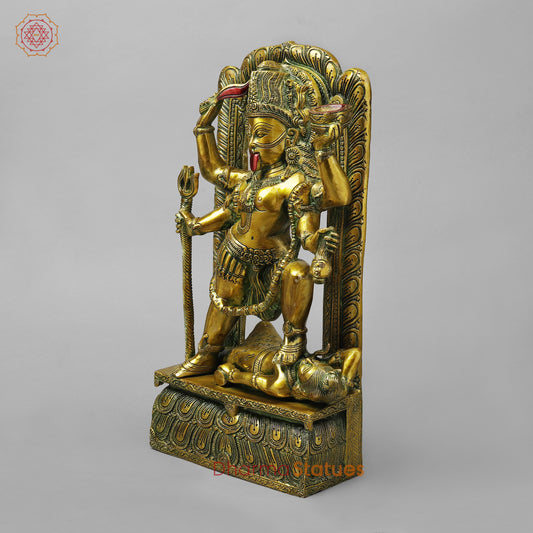 Brass Kali with Frame, Golden With Green Finish, 17.5"