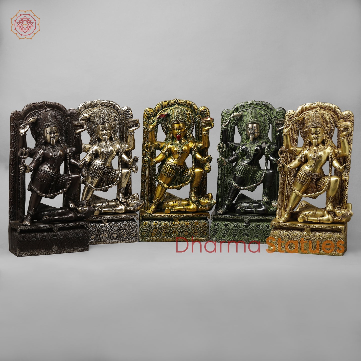 Brass Kali with Frame, Golden With Green Finish, 17.5"