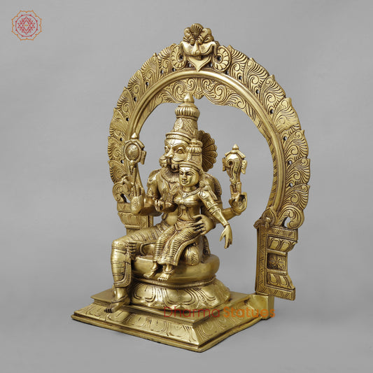 Brass Narasimha with Lakshmi, Golden Finish, 19.5"