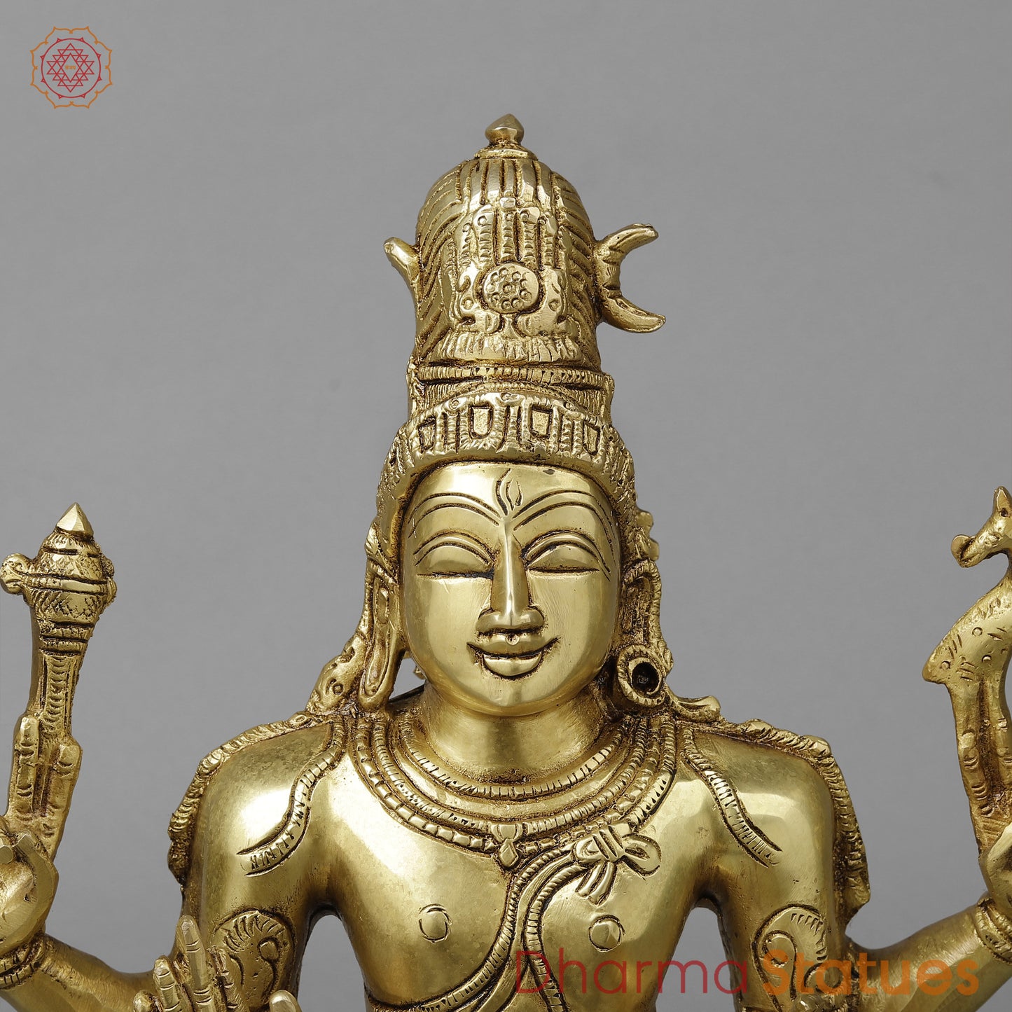 Brass Pashupatinath seated on Pedestal, Golden Finish, 14.5"
