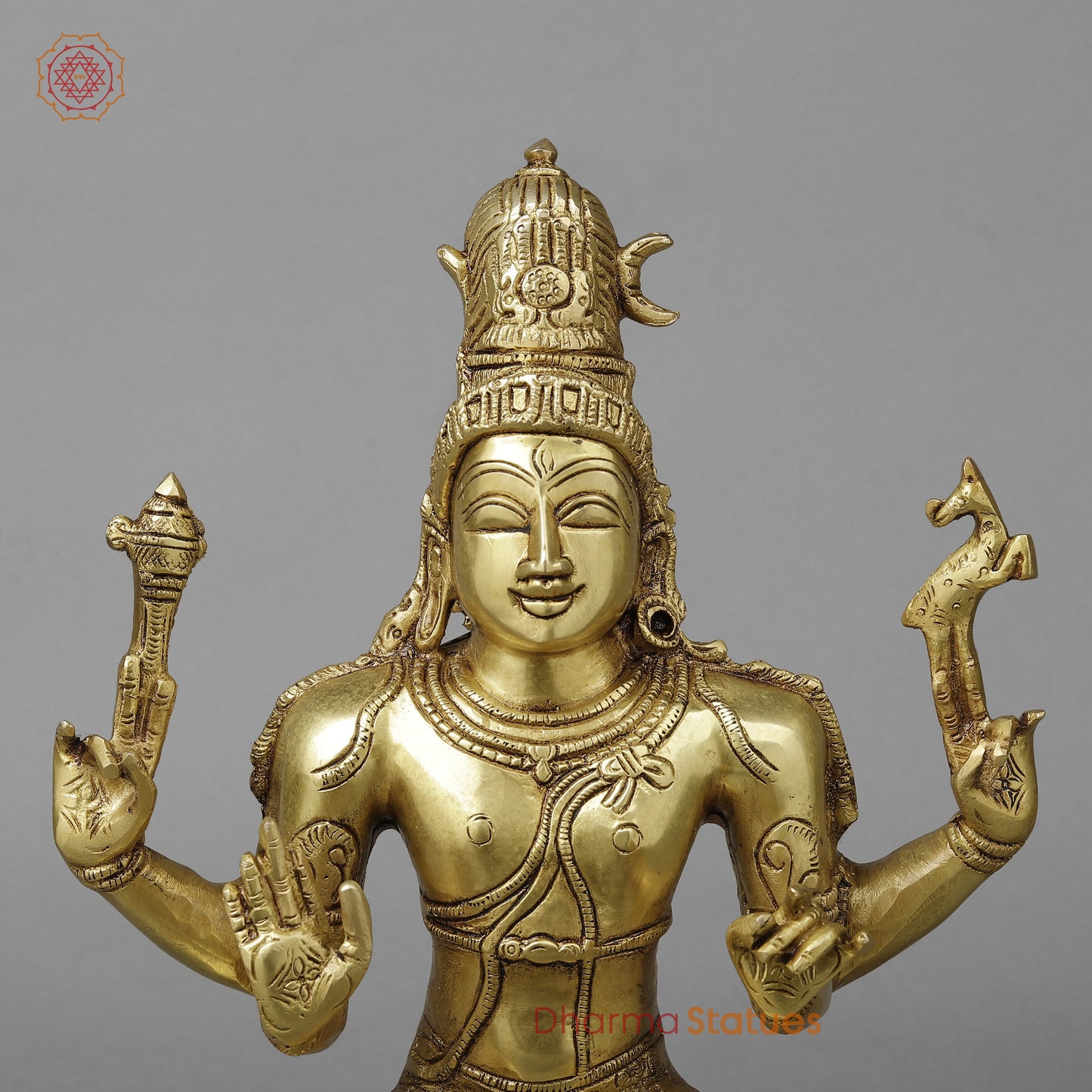 Brass Pashupatinath seated on Pedestal, Golden Finish, 14.5"