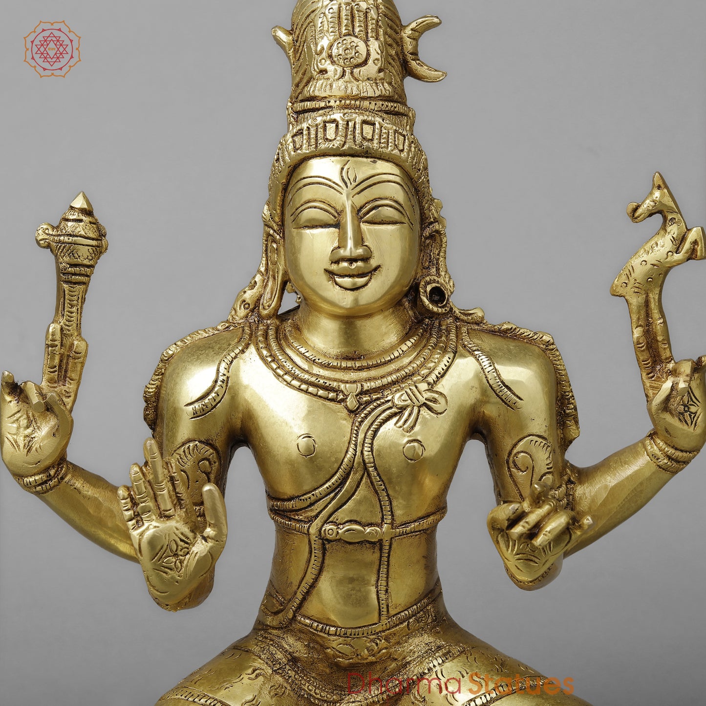 Brass Pashupatinath seated on Pedestal, Golden Finish, 14.5"
