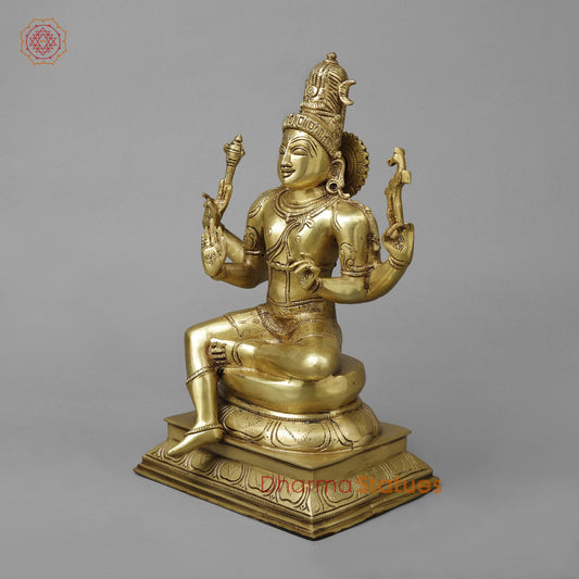 Brass Pashupatinath seated on Pedestal, Golden Finish, 14.5"