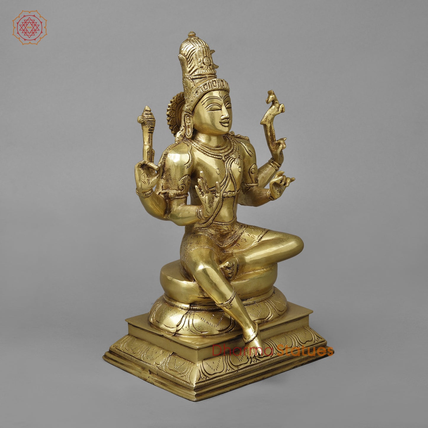 Brass Pashupatinath seated on Pedestal, Golden Finish, 14.5"