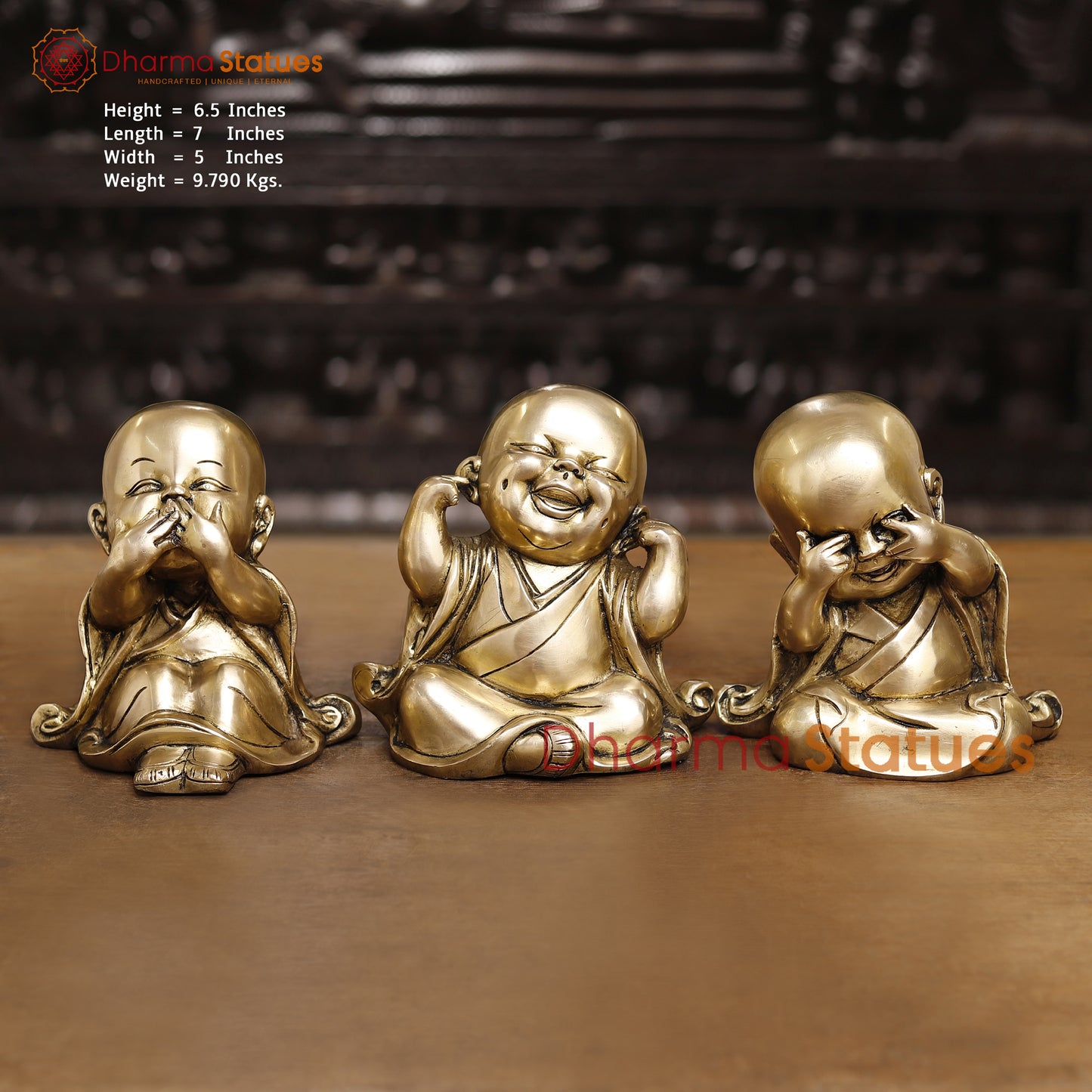 Brass Happy Monks, Fine Golden Finish 6.5"