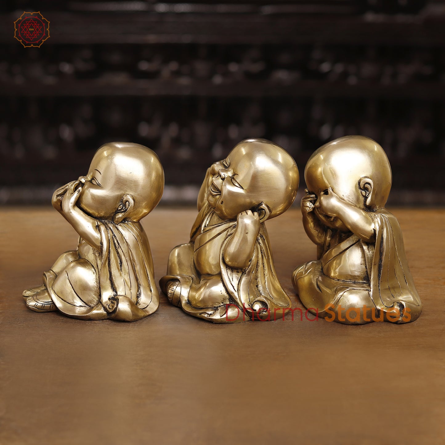 Brass Happy Monks, Fine Golden Finish 6.5"