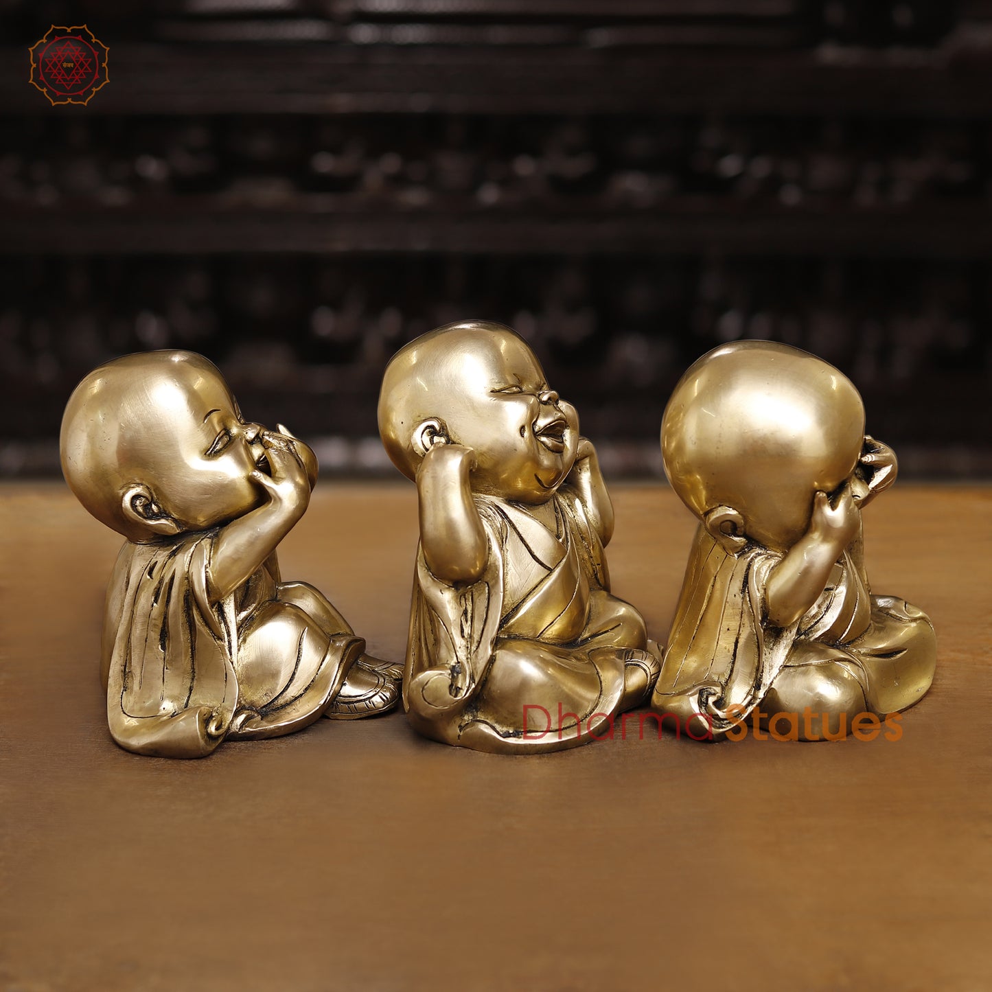 Brass Happy Monks, Fine Golden Finish 6.5"