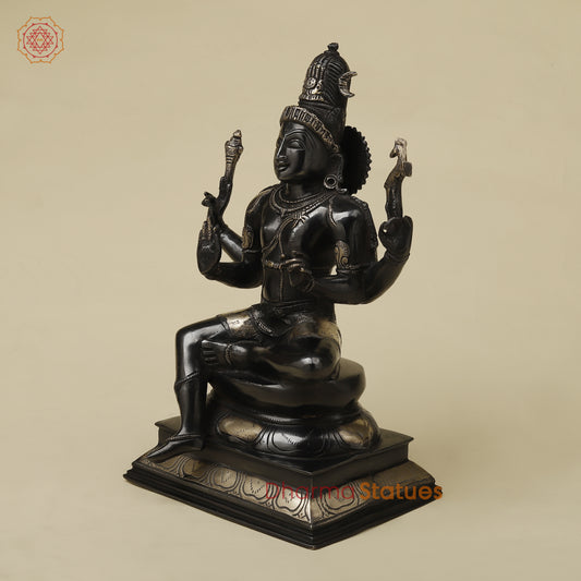 Brass Shiva with Blessing Posture, Black Patina with Golden Finish, 14.5"