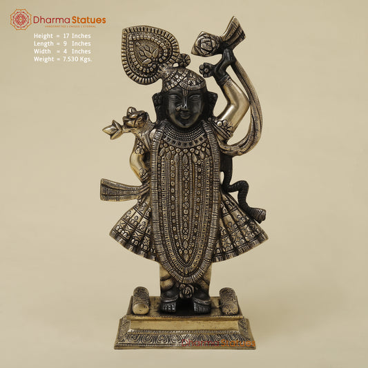 Brass Krishna as Shrinath Ji, Black & Gold Finish, 17"