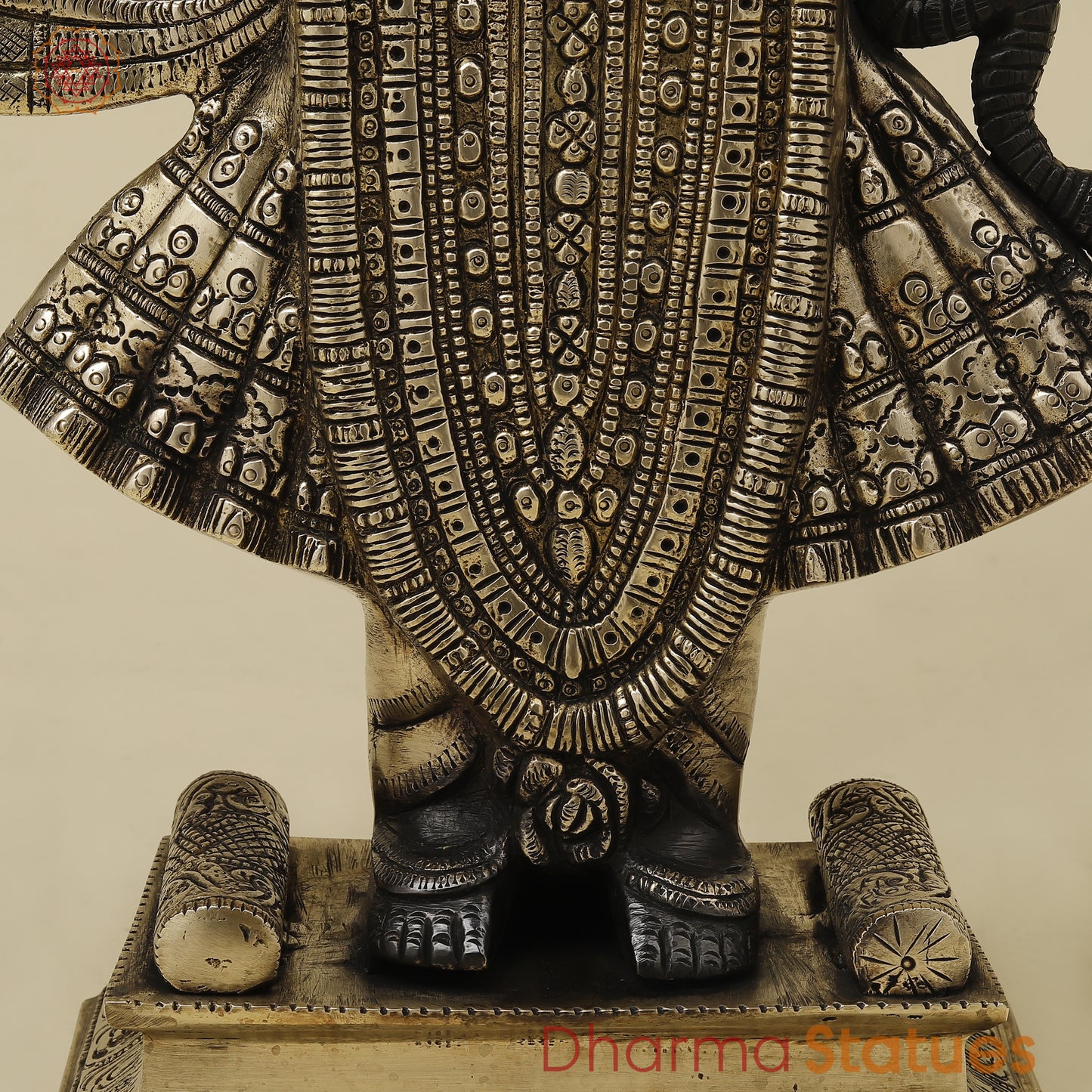 Brass Krishna as Shrinath Ji, Black & Gold Finish, 17"