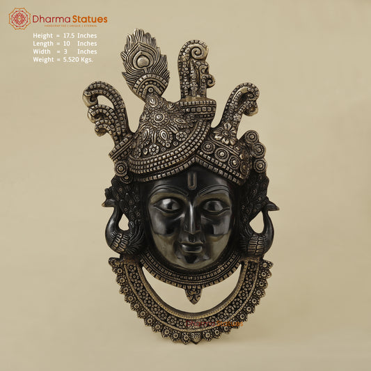 Brass Shrinath Wall Hanging Face, Black Patina with Golden Finish, 17.5"