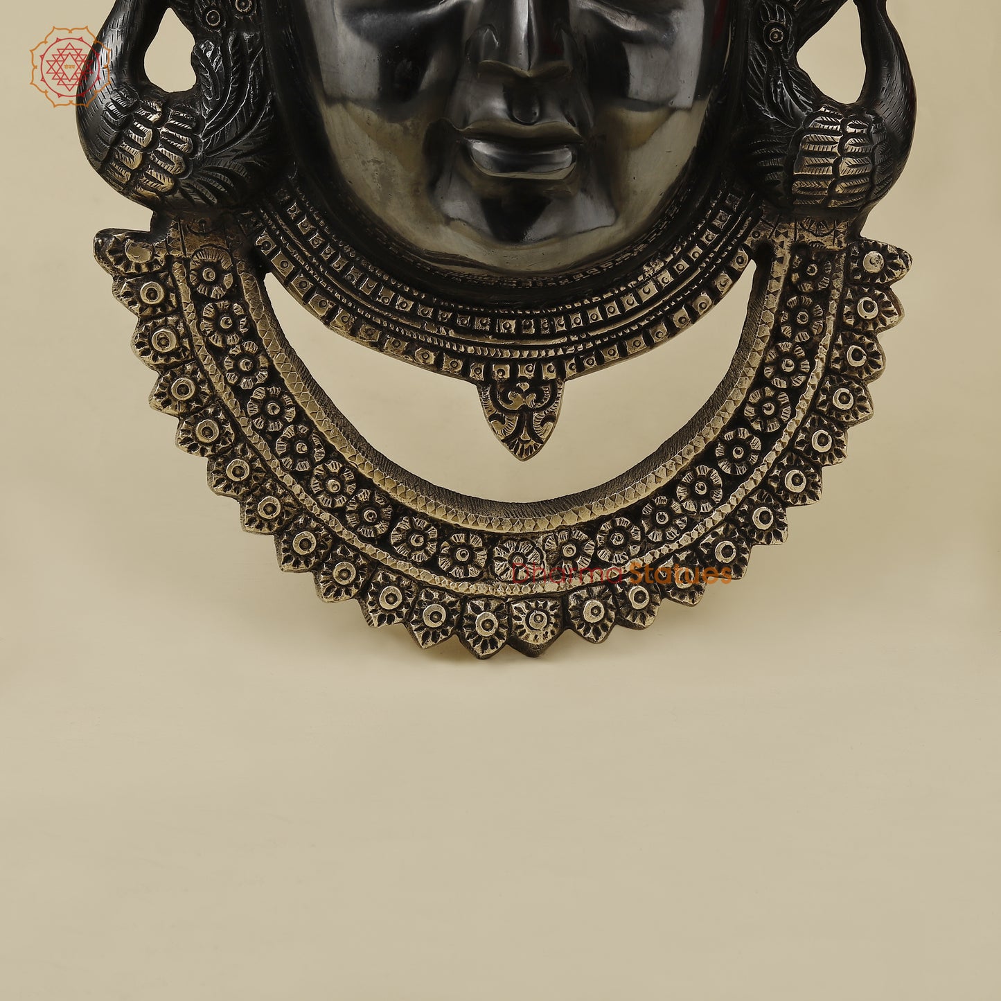 Brass Shrinath Wall Hanging Face, Black Patina with Golden Finish, 17.5"