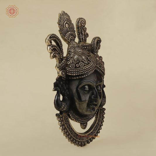 Brass Shrinath Wall Hanging Face, Black Patina with Golden Finish, 17.5"