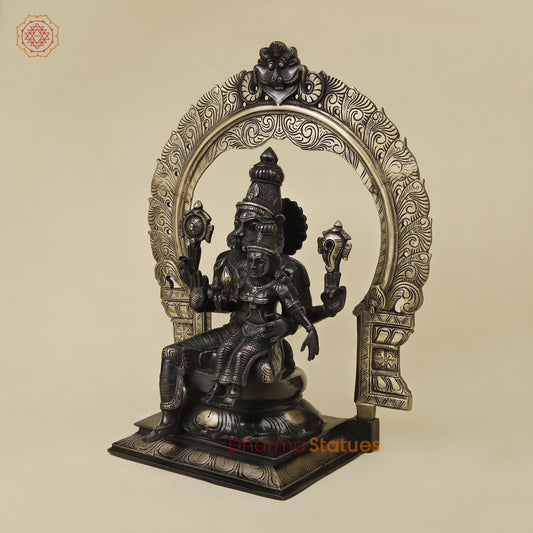 Brass Narasimha Idol with Lakshmi, Black Patina & Golden Finish, 20"