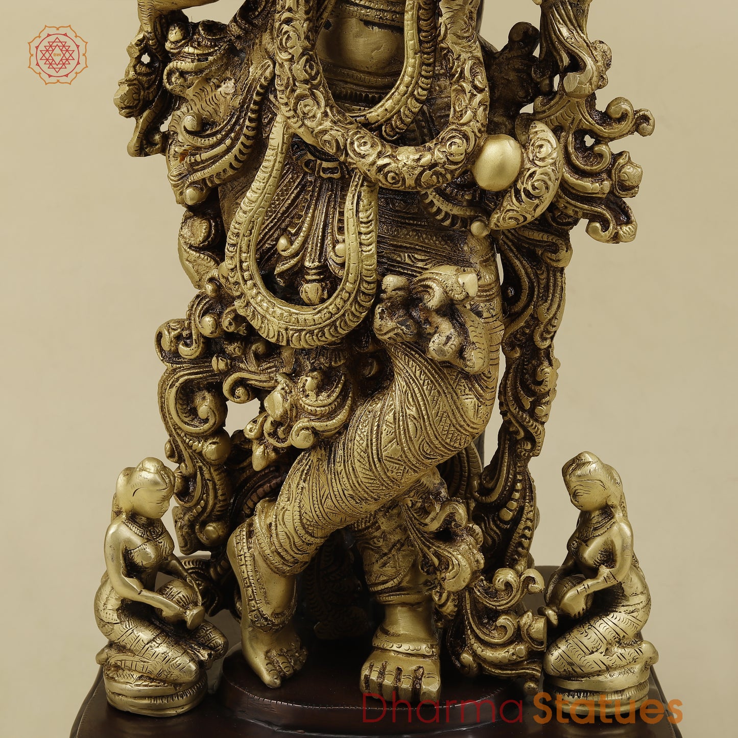 Brass Krishna Playing Flute under Tree, Copper & Golden Finish, 36"