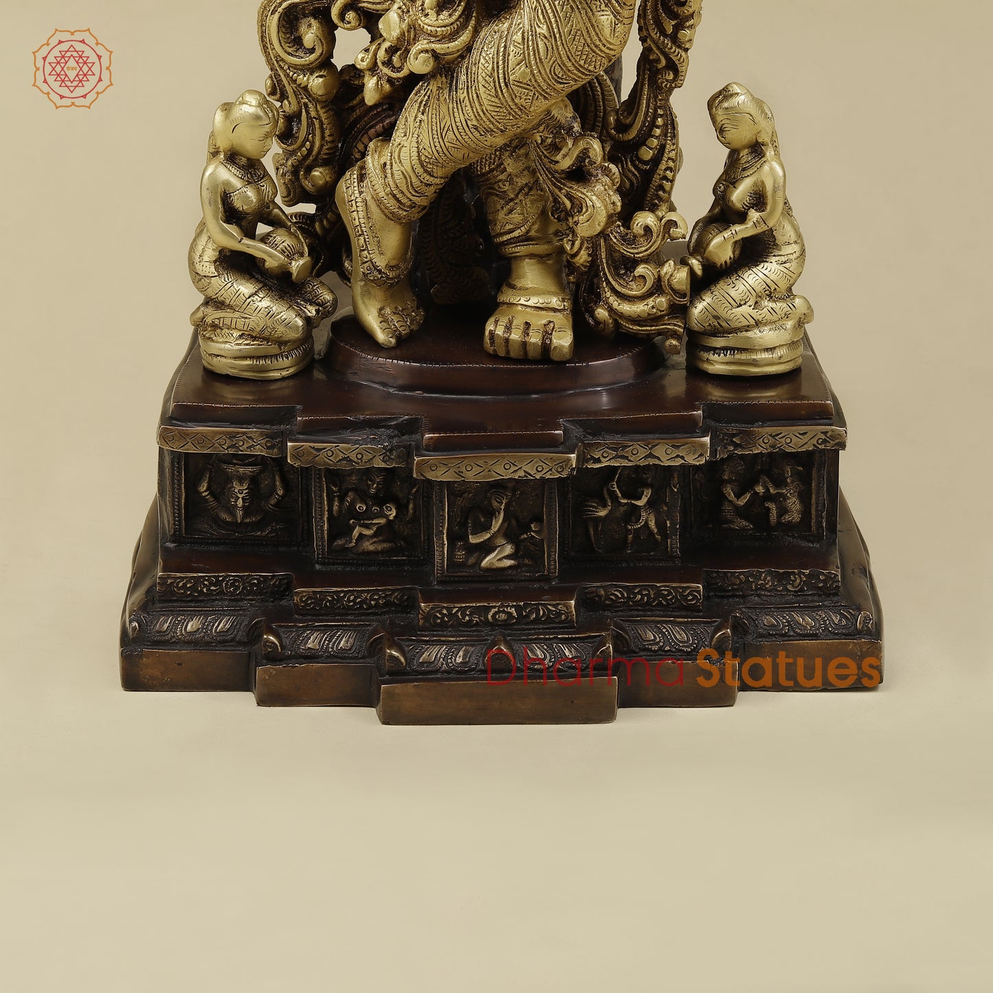 Brass Krishna Playing Flute under Tree, Copper & Golden Finish, 36"