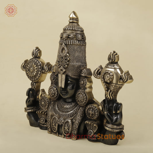 Brass Tirupati Balaji Wall Hanging, Black Patina & Golden Finish, 18.5'