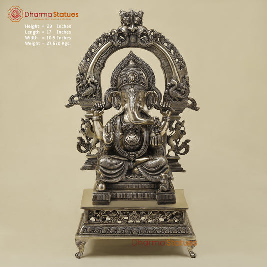 Brass Ganesh seated with Frame, Golden Finish, 29"