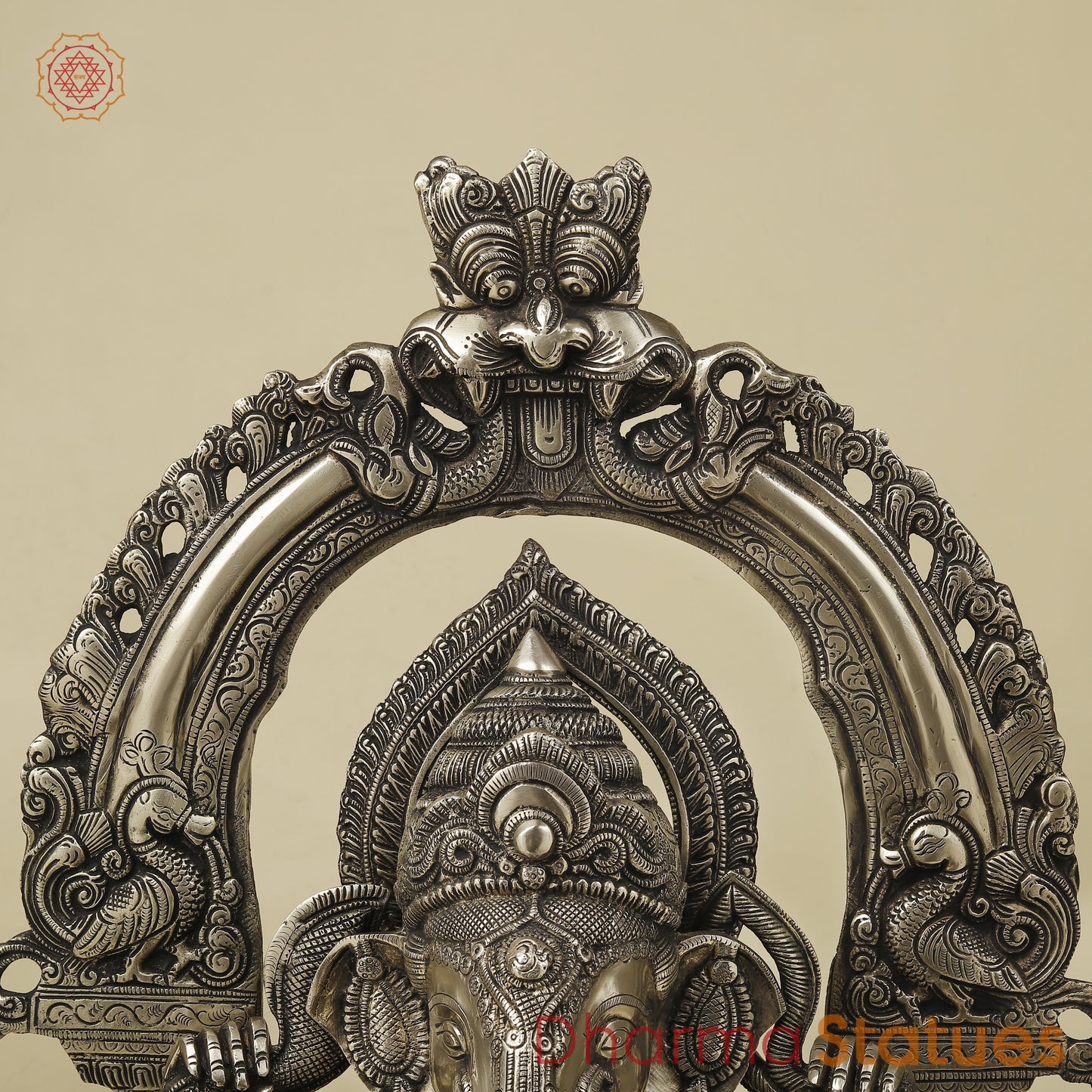 Brass Ganesh seated with Frame, Golden Finish, 29"