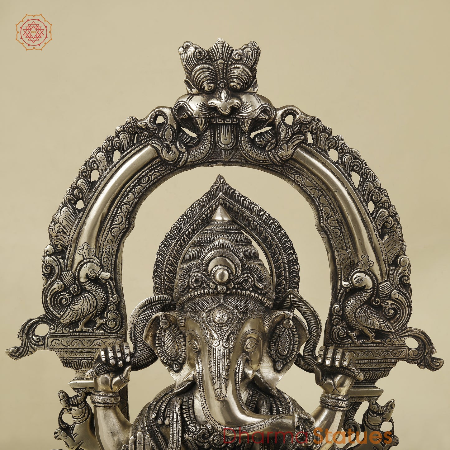 Brass Ganesh seated with Frame, Golden Finish, 29"