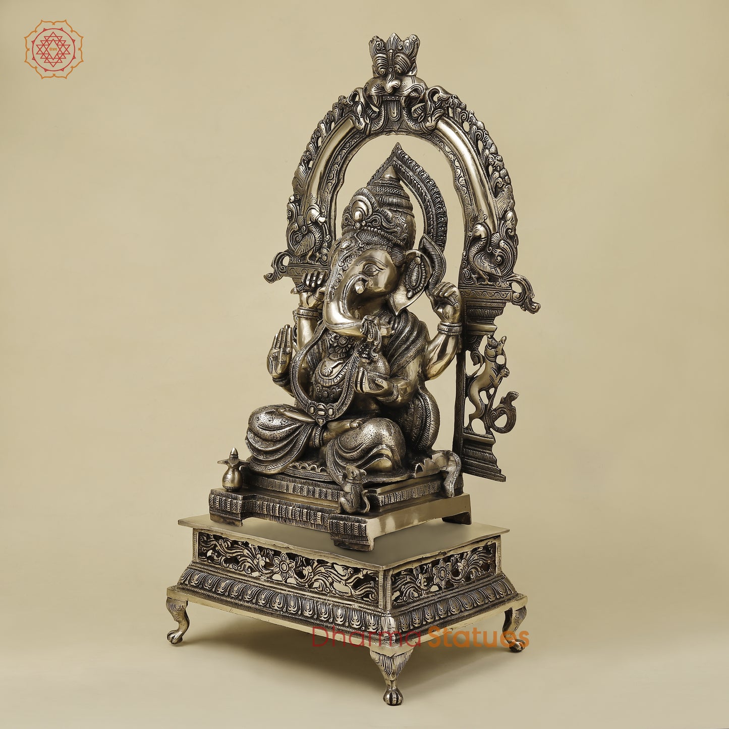 Brass Ganesh seated with Frame, Golden Finish, 29"