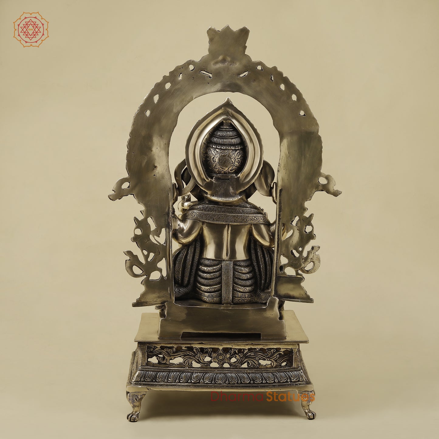 Brass Ganesh seated with Frame, Golden Finish, 29"