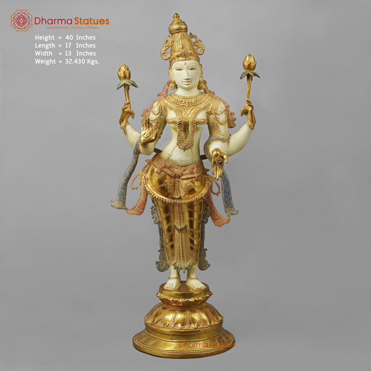 Brass Lakshmi standing on Lotus Pedestal, Multi-Color Finish, 40"