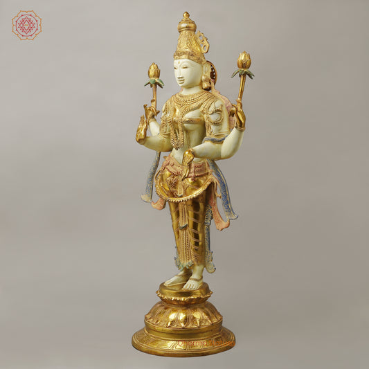 Brass Lakshmi standing on Lotus Pedestal, Multi-Color Finish, 40"
