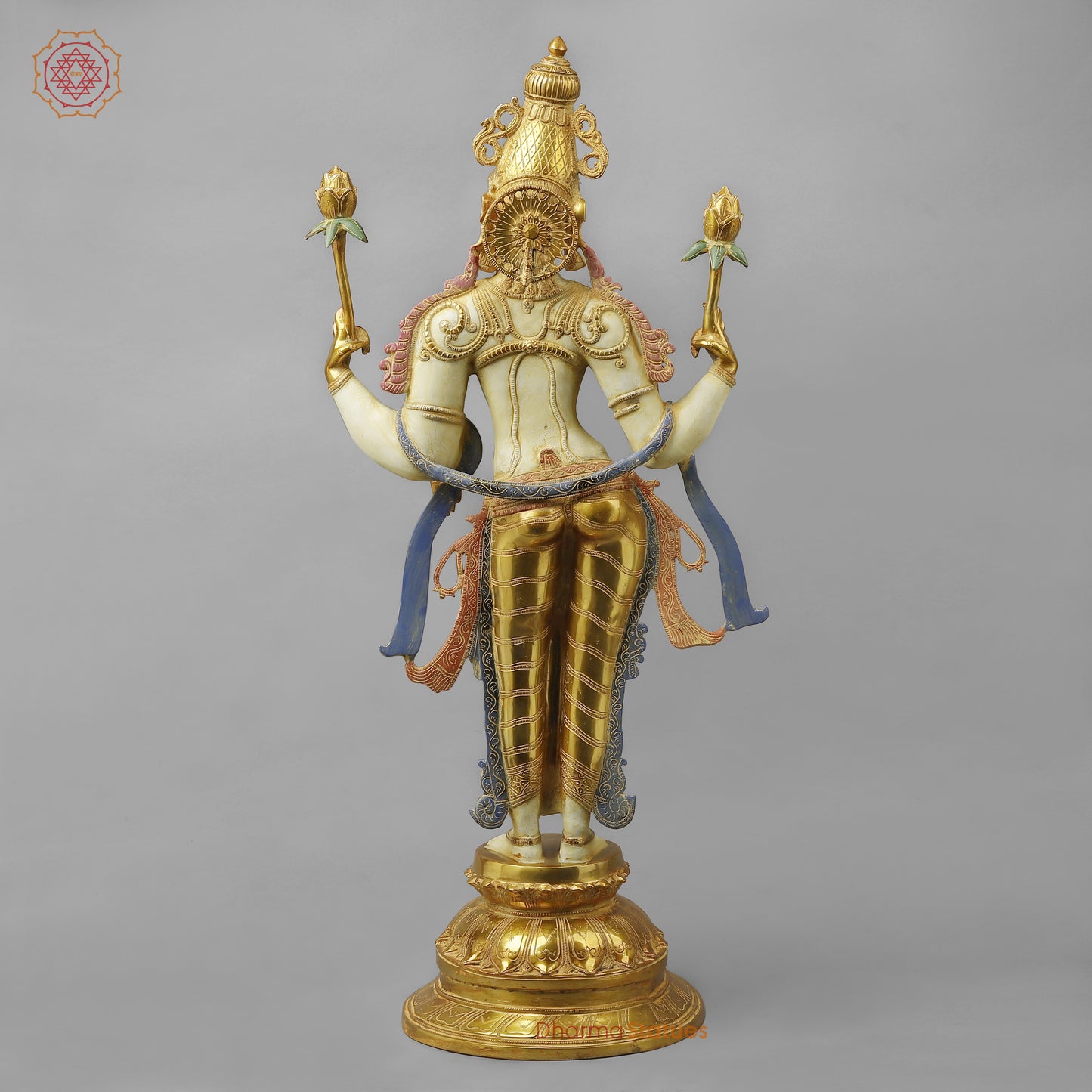Brass Lakshmi standing on Lotus Pedestal, Multi-Color Finish, 40"